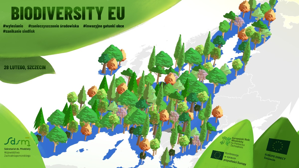 Mapa Unii Europejskiej z narysowanymi na niej drzewami